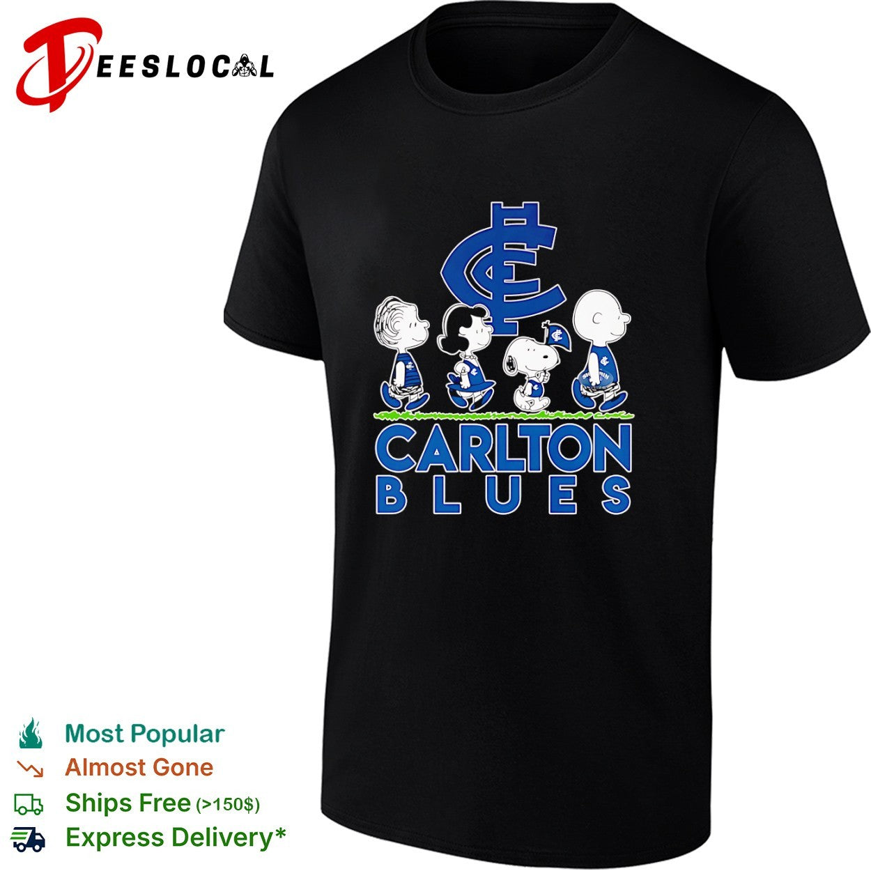 Peanuts Characters Carlton Blues AFL Logo Australian Football League shirt