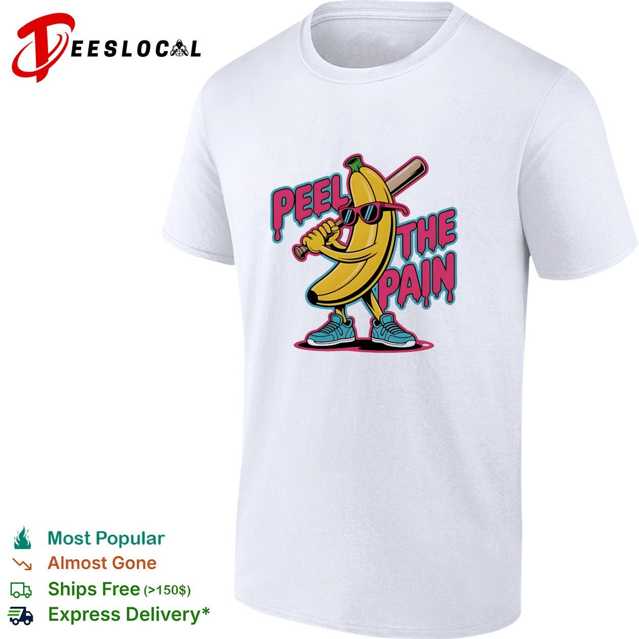 Peel the pain banana character holding baseball bat shirt