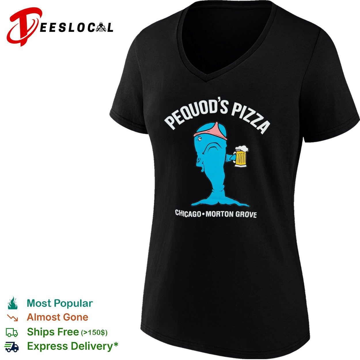 Pequods Pizza Chicago Morton Grove Whale Drinking Beer Shirt