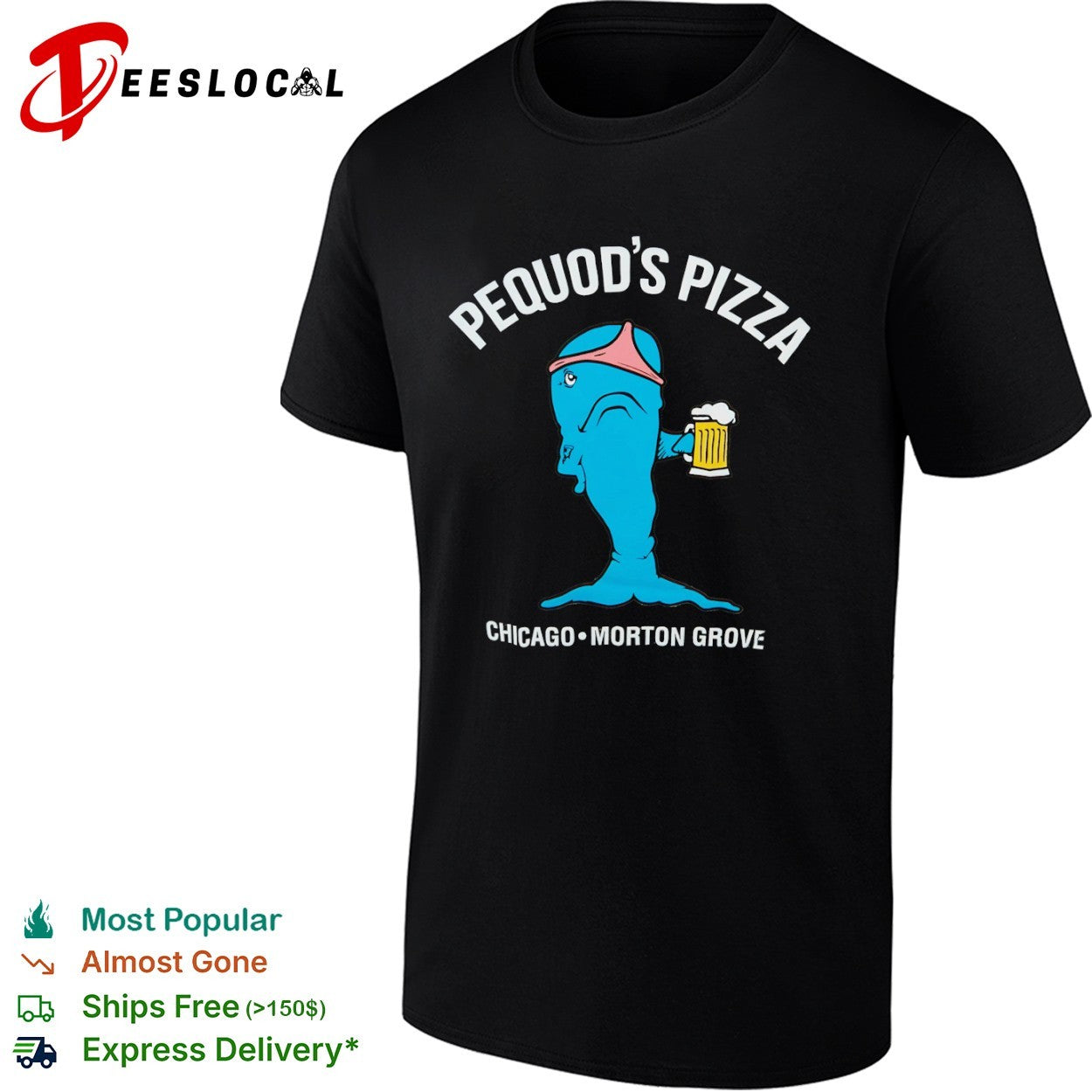 Pequods Pizza Chicago Morton Grove Whale Drinking Beer Shirt