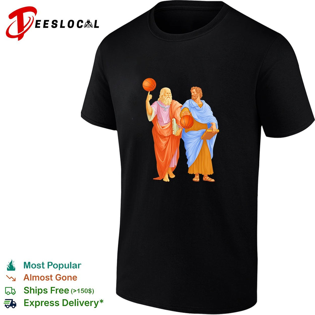 Plato spinning ball and Aristotle playing Basketball shirt