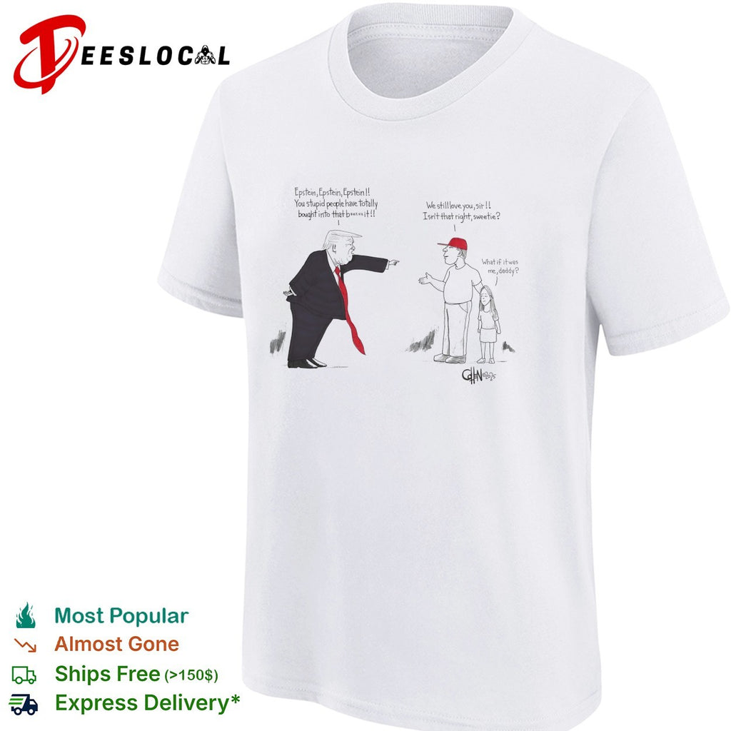Political cartoon about Epstein and Trump shirt
