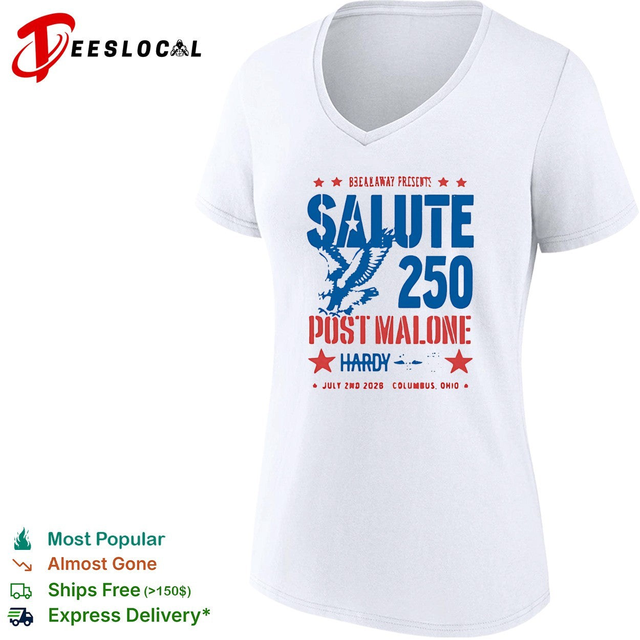 Post Mal Salute 250 Breakaway bald eagle soaring July 2 2026 Columbus Ohio shirt
