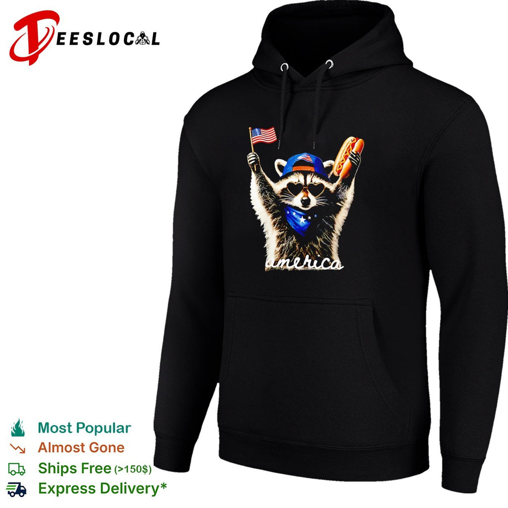 Raccoon America Flag Hot Dog Patriotic Fourth of July Shirt