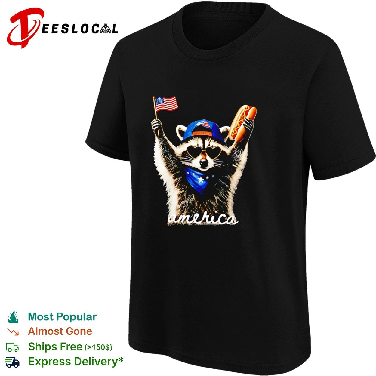 Raccoon America Flag Hot Dog Patriotic Fourth of July Shirt