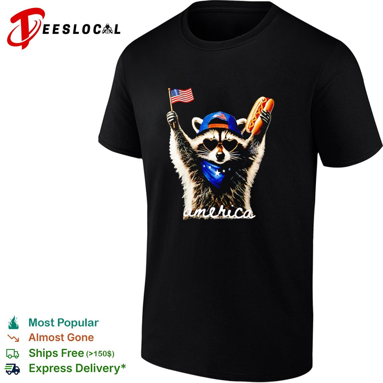 Raccoon America Flag Hot Dog Patriotic Fourth of July Shirt