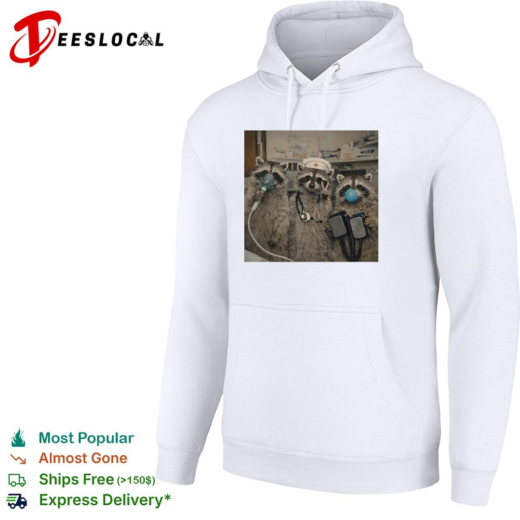 Raccoons dressed as medical staff doctors nurse shirt