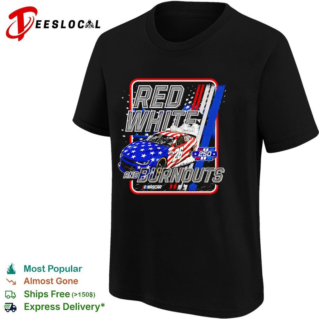 Red White and Burnouts 250 Nascar Chevrolet Camaro 26 Racing speed shirt