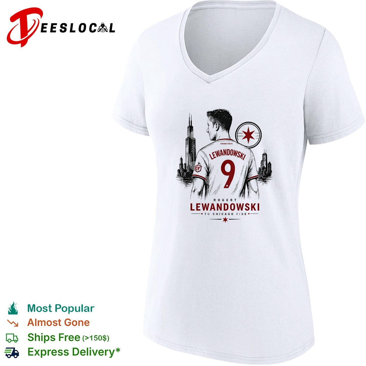 Robert Lewandowski To Chicago Fire city skyline shirt