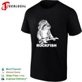 Rockfish wearing jacket playing electric guitar shirt