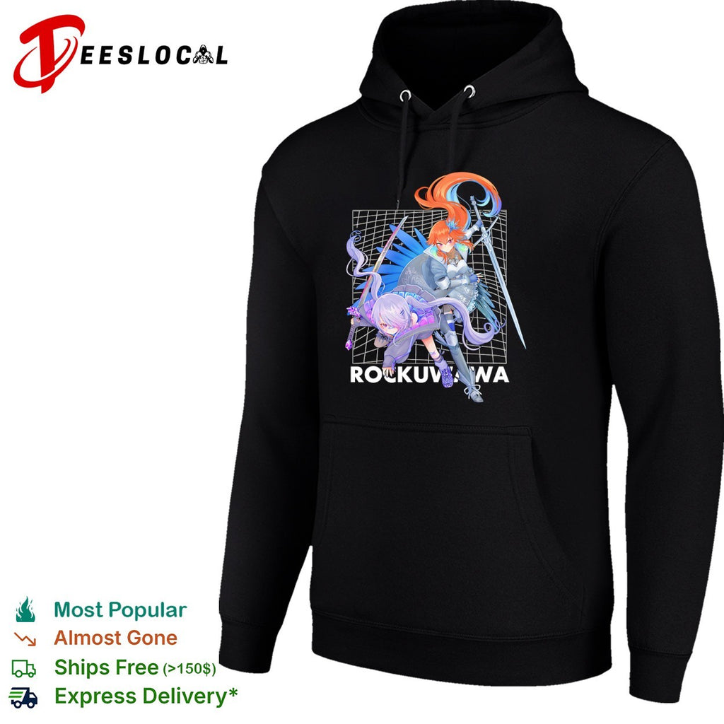 Rockuwawa anime warrior girls sword katana grid background shirt