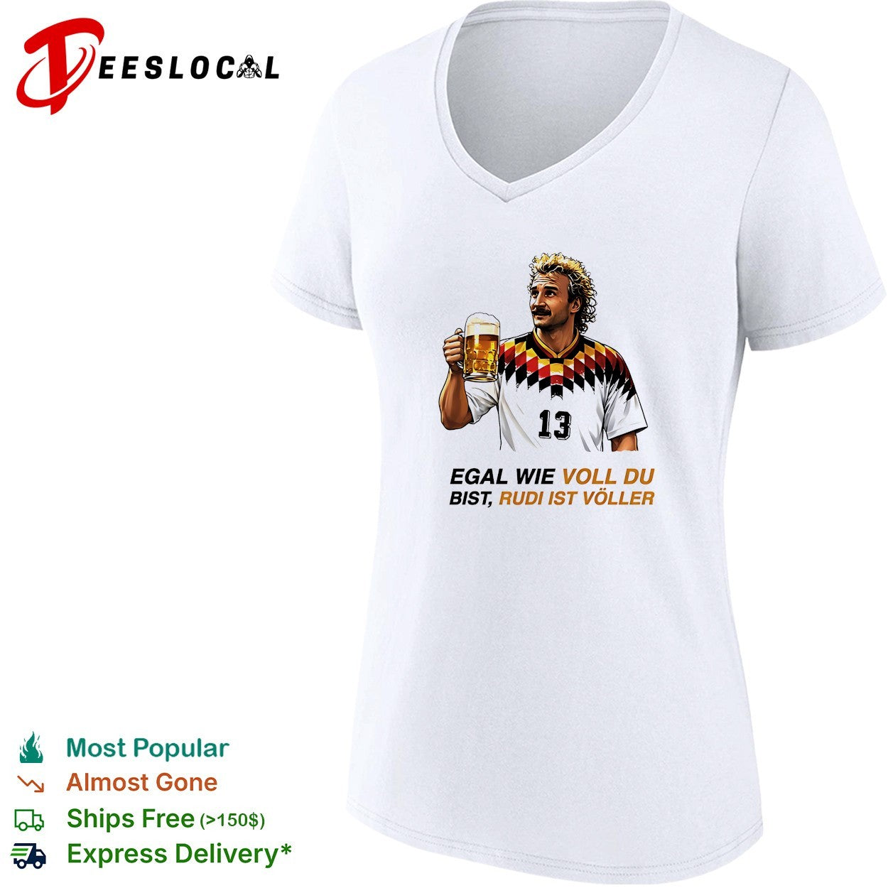 Rudi Voller Germany football 1990 beer pun vintage shirt