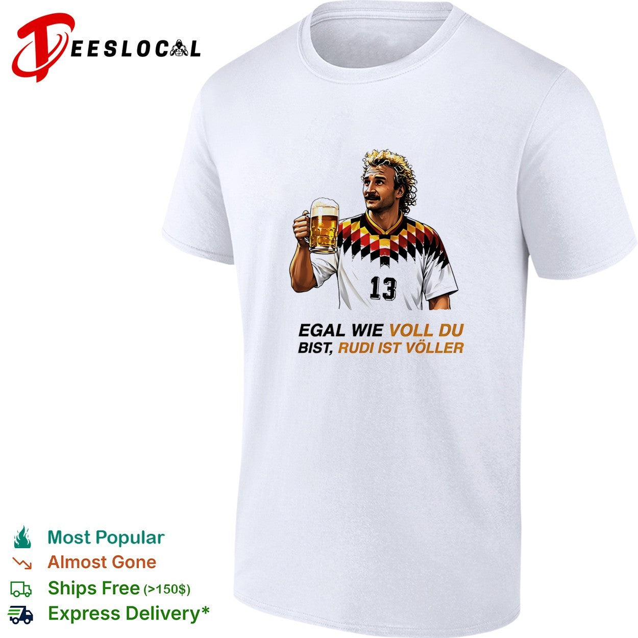 Rudi Voller Germany football 1990 beer pun vintage shirt