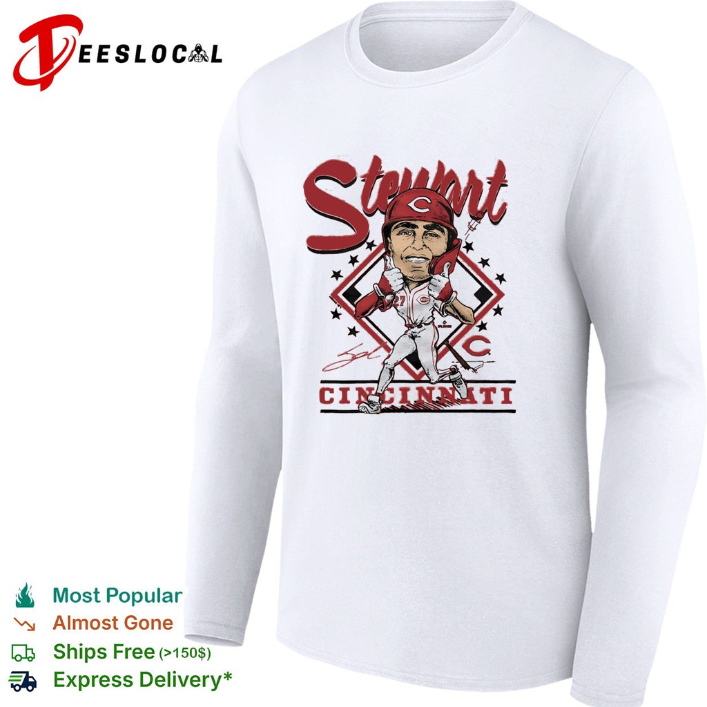 Sal Stewart Cincinnati Reds cartoon signature shirt