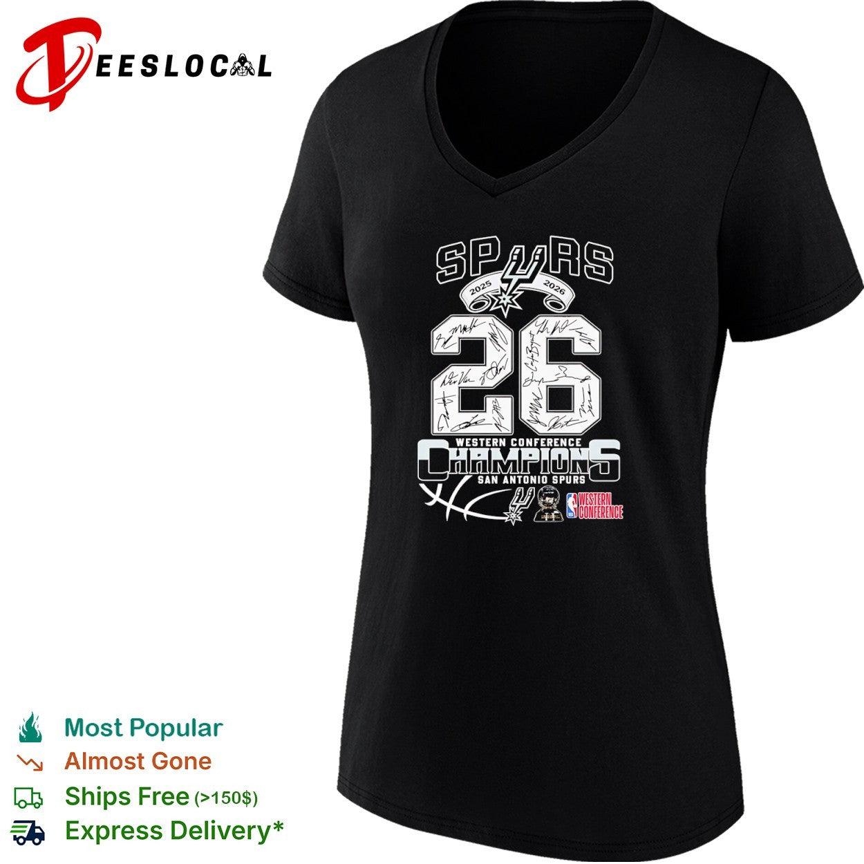San Antonio Spurs 2025 2026 Western Conference Champions 26 Autographs Team shirt