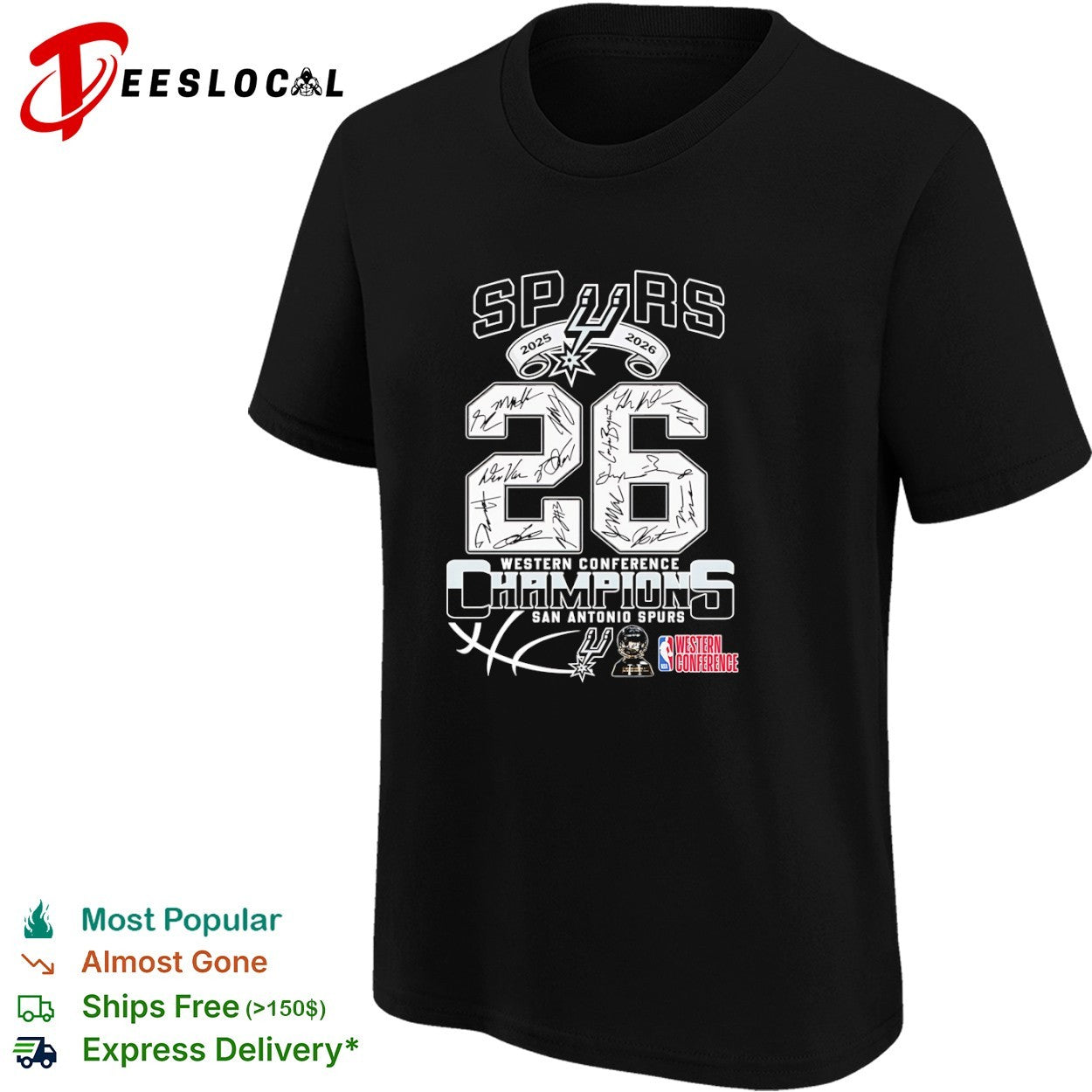 San Antonio Spurs 2025 2026 Western Conference Champions 26 Autographs Team shirt