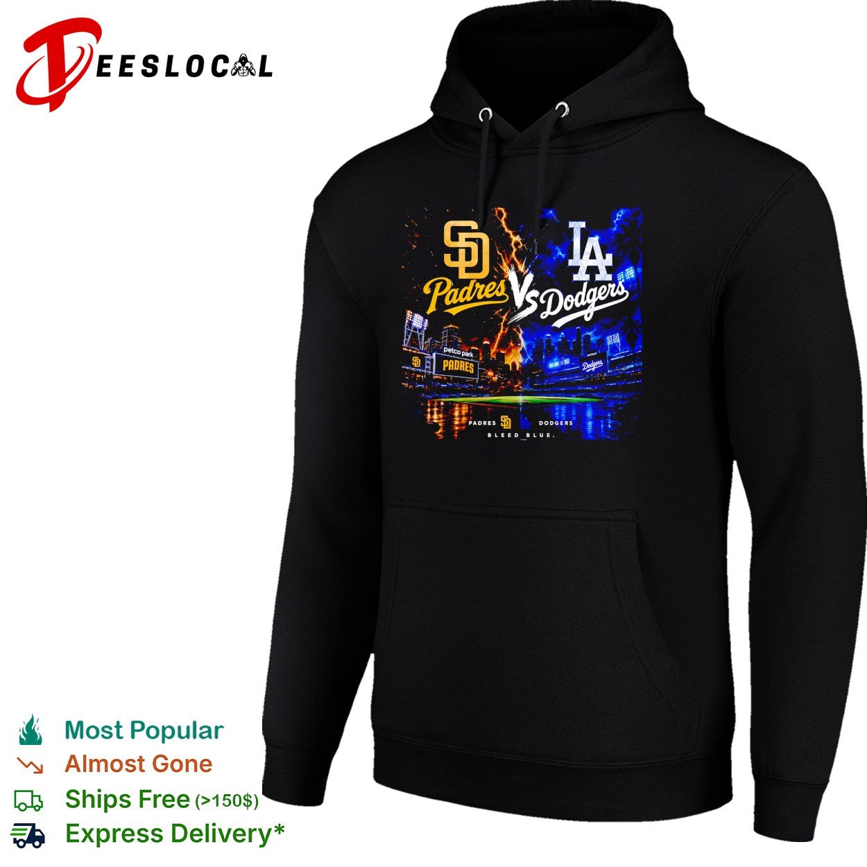 San Diego Padres vs Los Angeles Dodgers bleed blue stadium lightning shirt