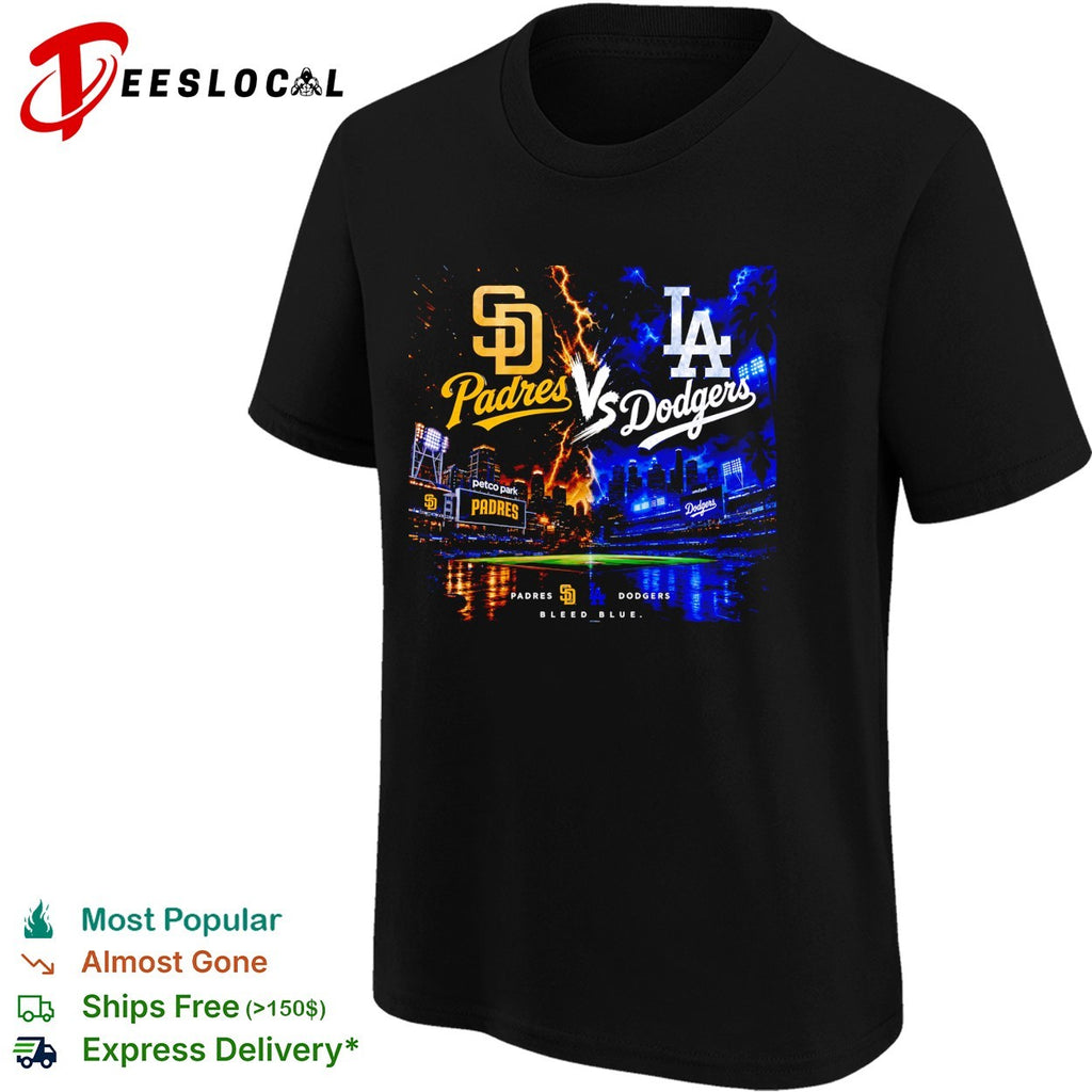 San Diego Padres vs Los Angeles Dodgers bleed blue stadium lightning shirt