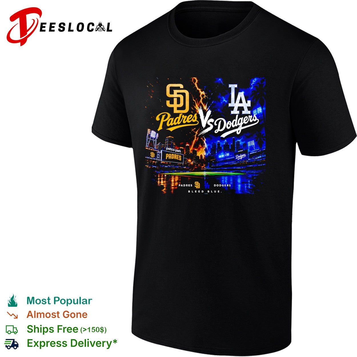 San Diego Padres vs Los Angeles Dodgers bleed blue stadium lightning shirt
