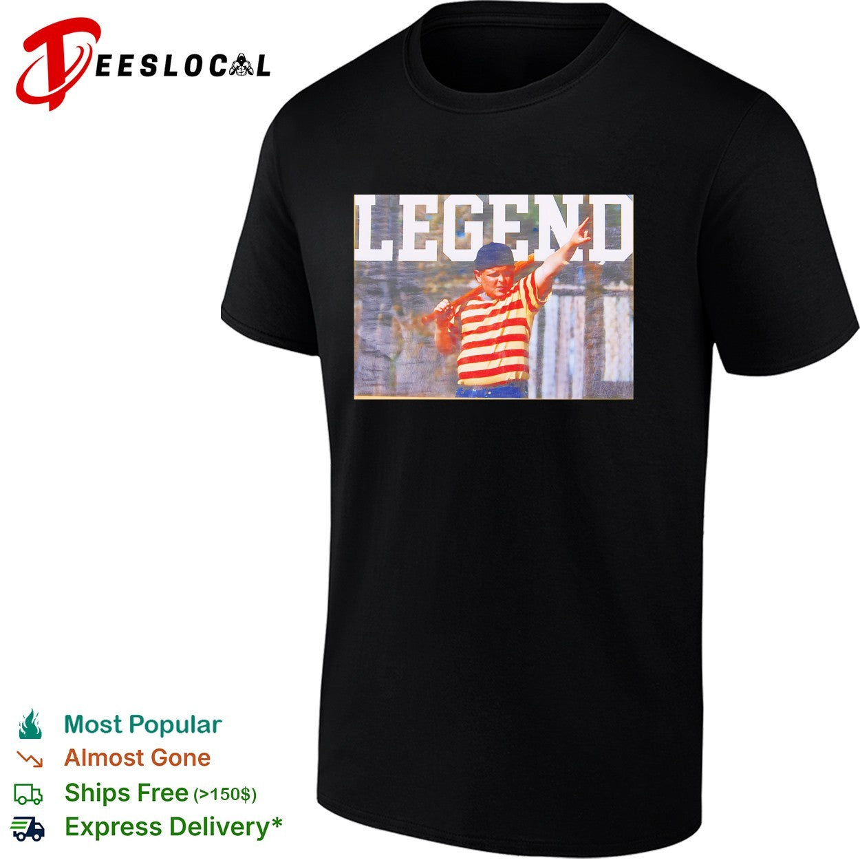 Sandlot kid legend holding bat pointing shirt