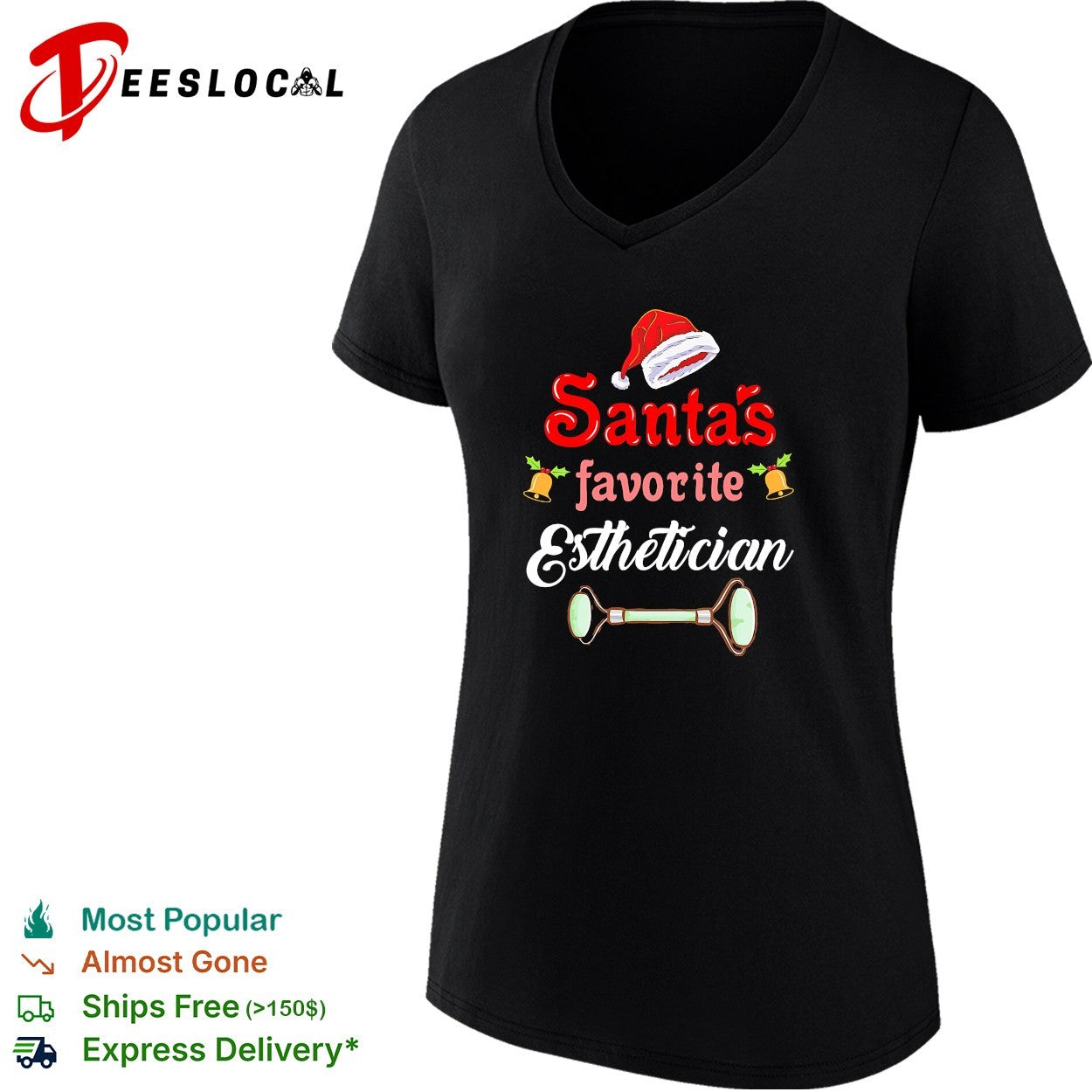 Santa’s favorite esthetician Christmas jade roller shirt