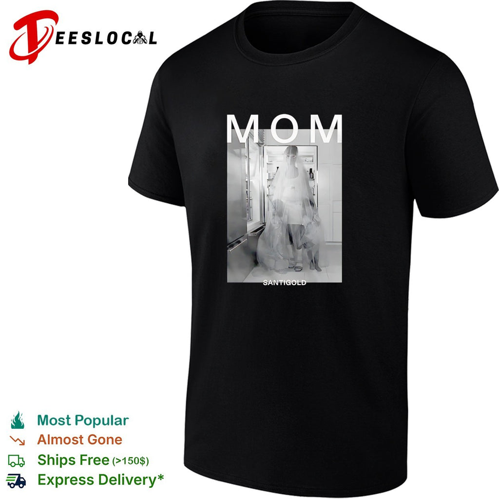 Santigold Mom bride standing at refrigerator album shirt
