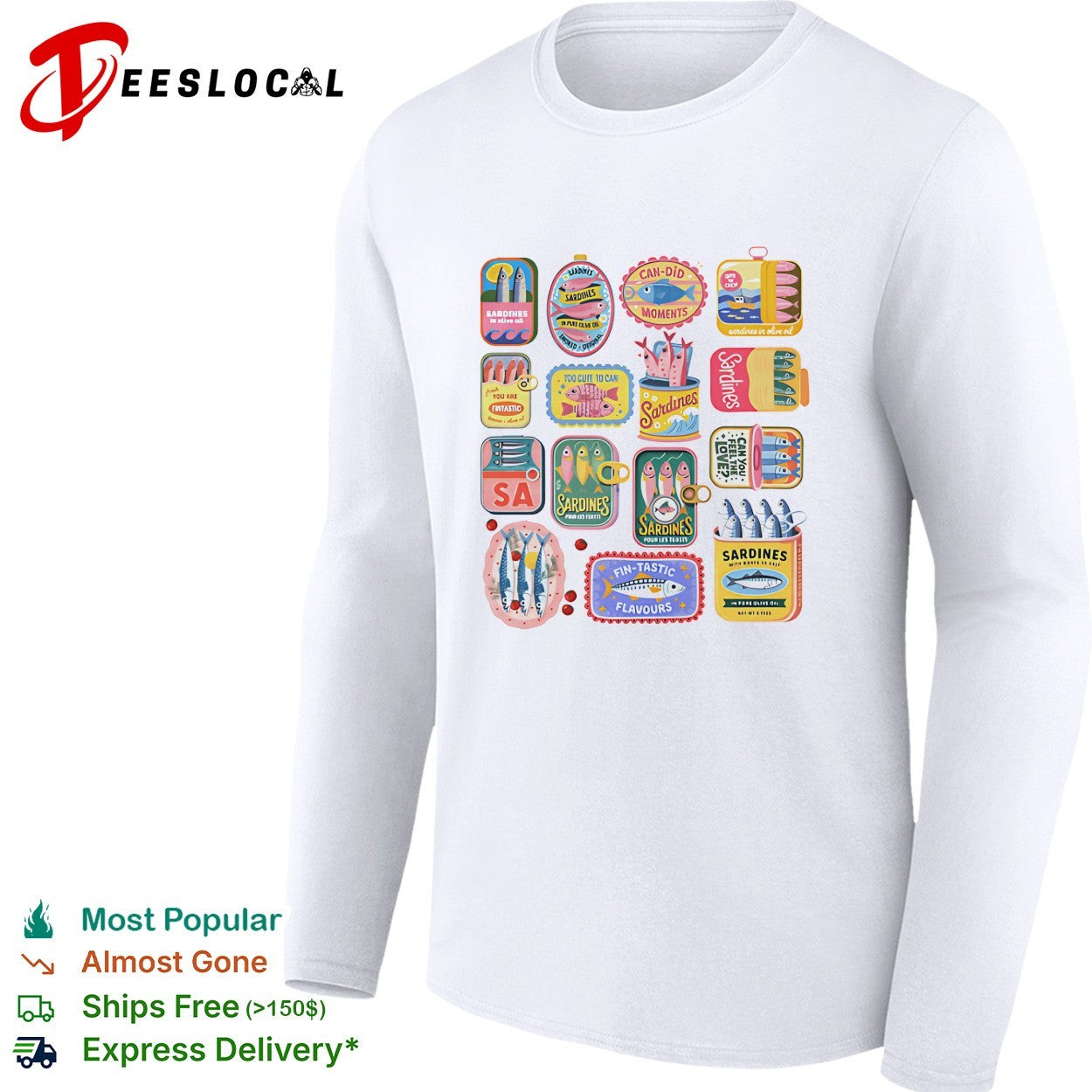 Sardines collection various canned fish designs shirt