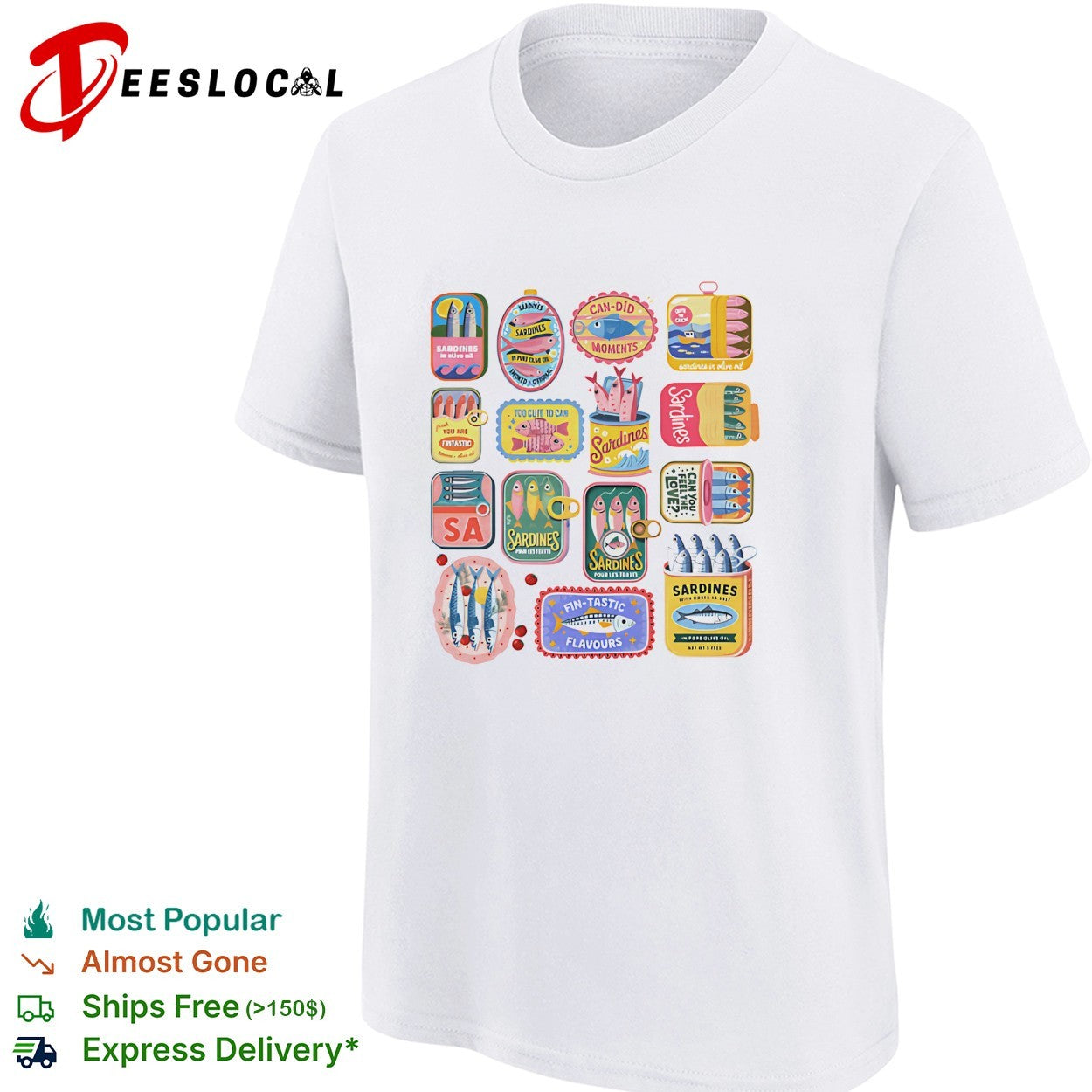 Sardines collection various canned fish designs shirt