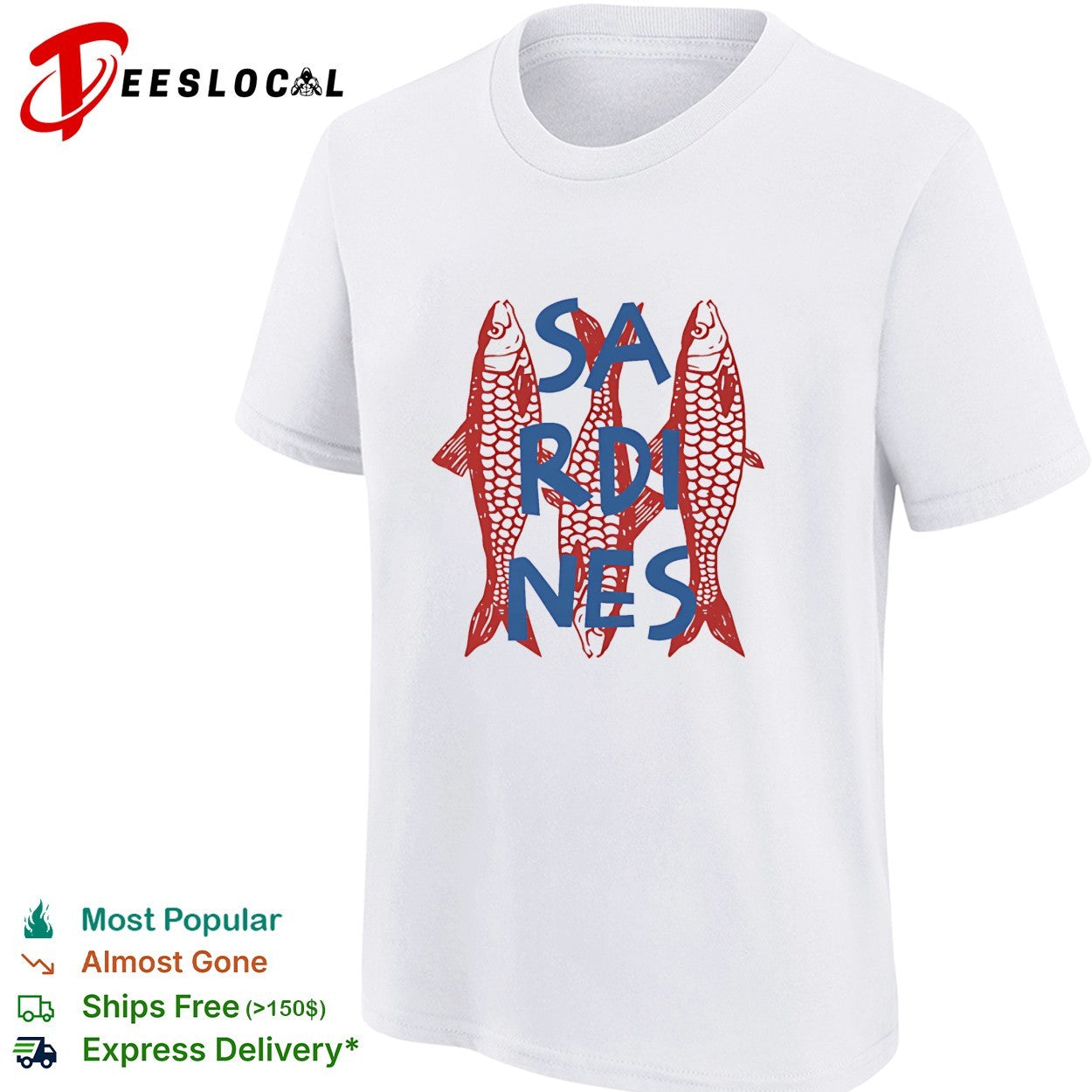 Sardines red fish typography shirt