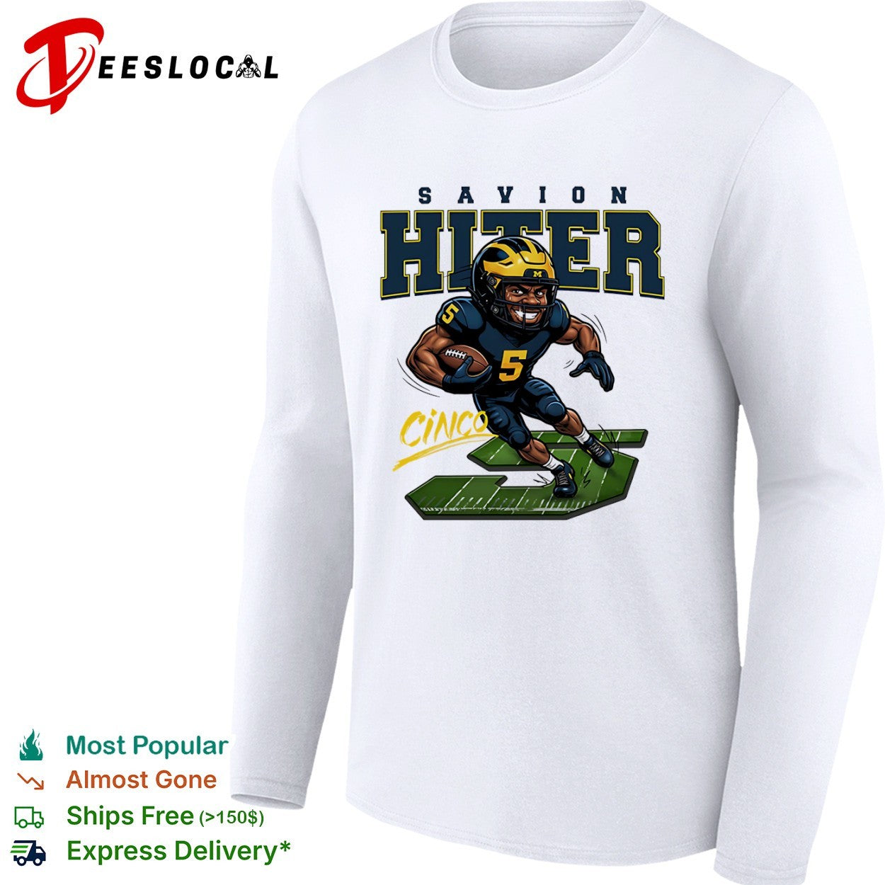 Savion Hiter Michigan Wolverines NCAA football 5 Cinco player shirt