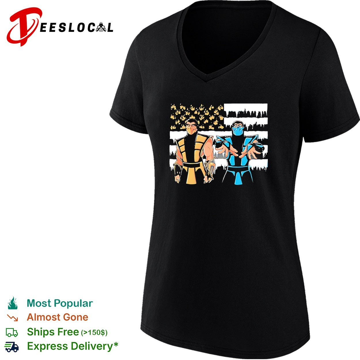 Scorpion and Sub-Zero Mortal Kombat American Flag Fire and Ice Inspired shirt