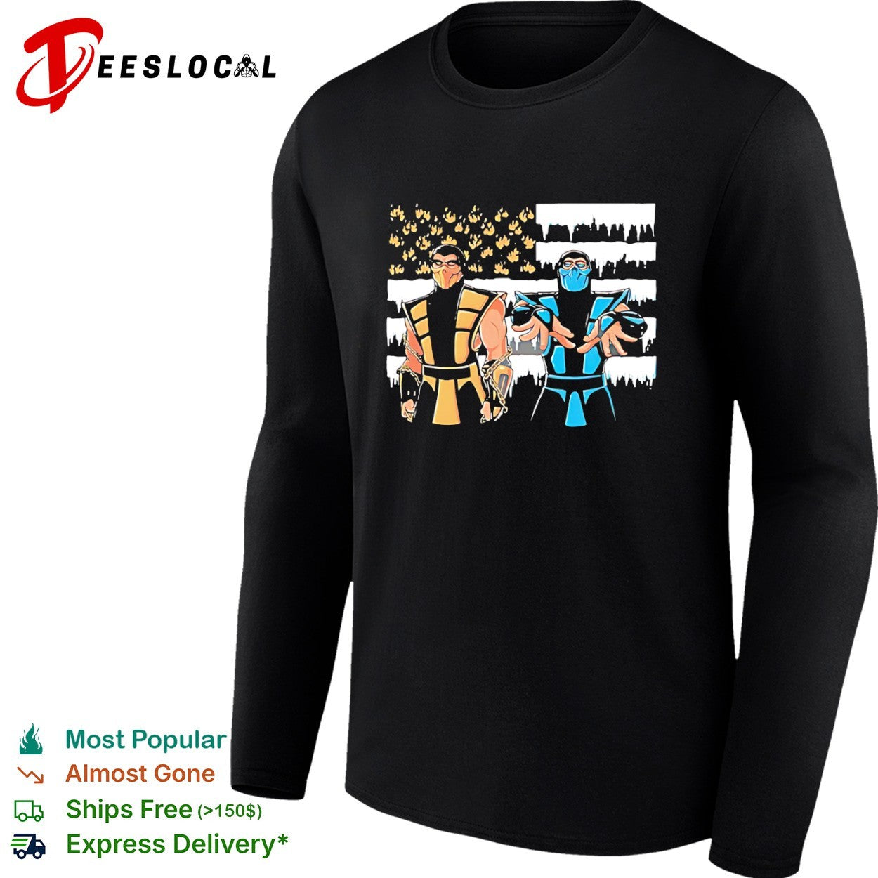 Scorpion and Sub-Zero Mortal Kombat American Flag Fire and Ice Inspired shirt