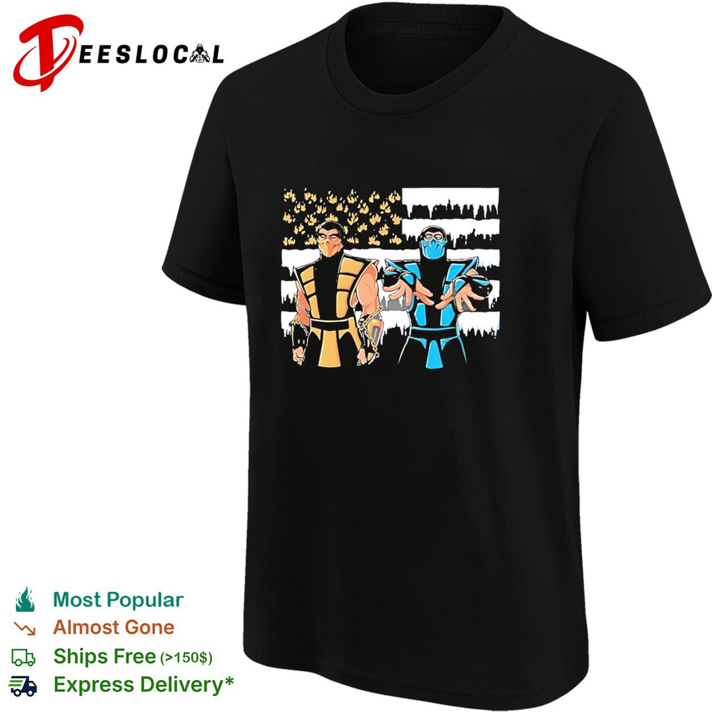 Scorpion and Sub-Zero Mortal Kombat American Flag Fire and Ice Inspired shirt