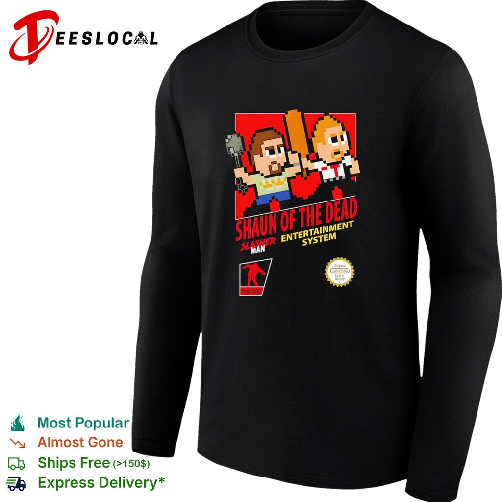 Shaun of the Dead Slasherman entertainment system pixel characters shirt