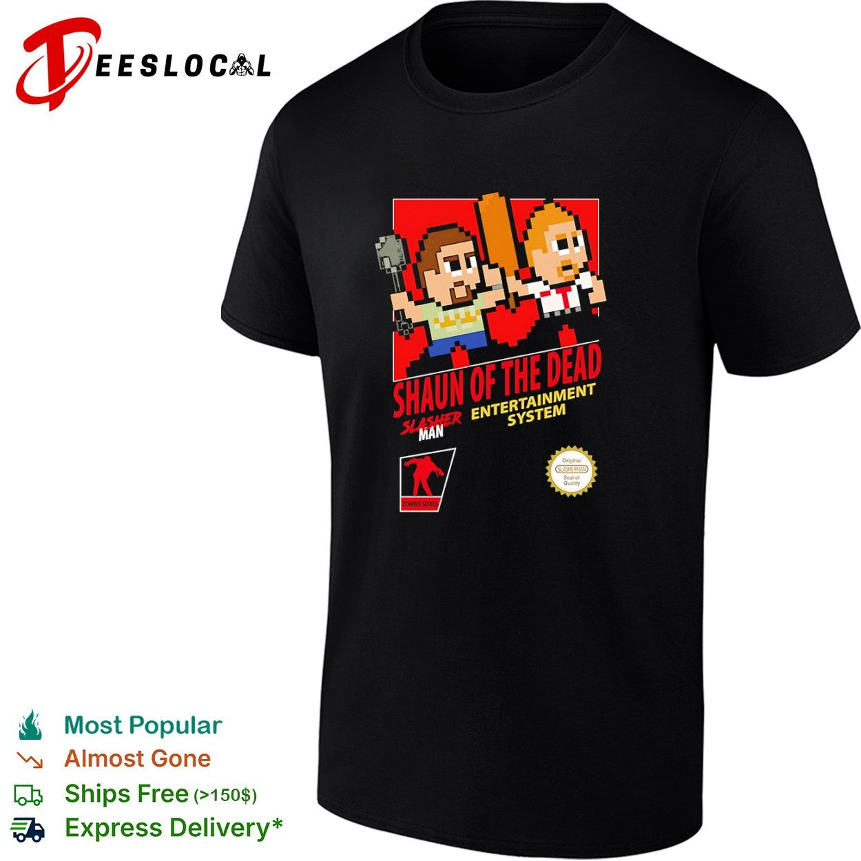 Shaun of the Dead Slasherman entertainment system pixel characters shirt