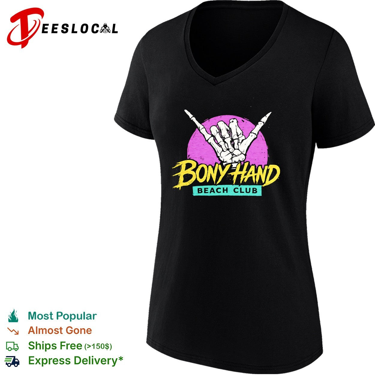 Skeleton shaka hand Bony Hand Beach Club shirt