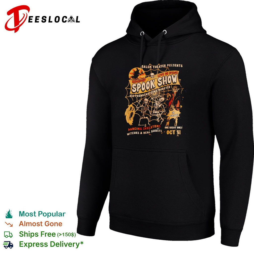 Skeletons dancing Salem Theater midnight spook show Frankenstein Oct 31 Halloween shirt