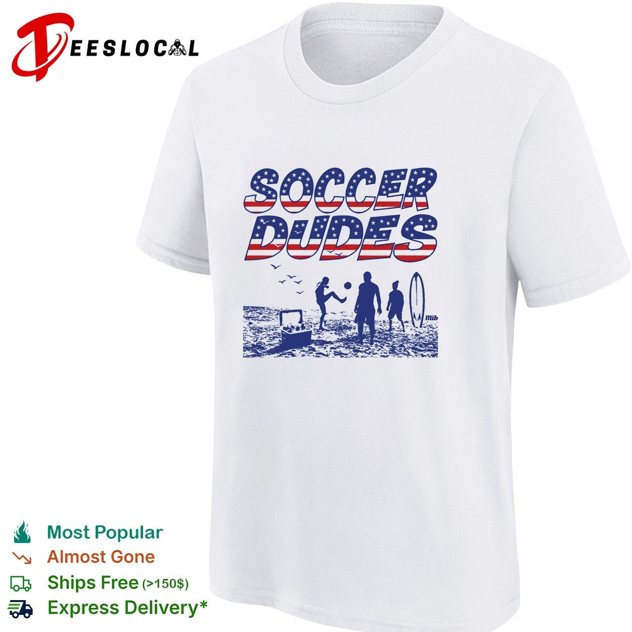 Soccer Dudes American flag beach scene shirt