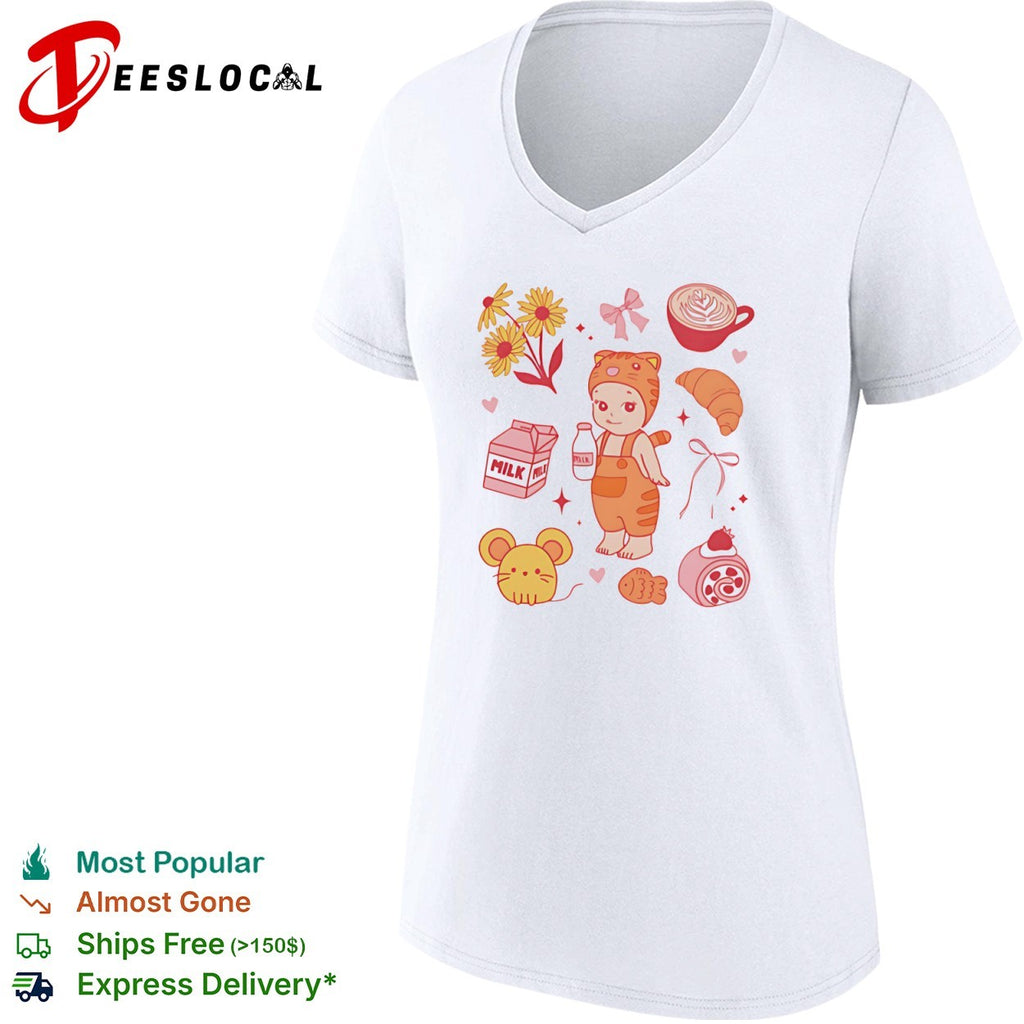 Sonny Angel Tiger Milk and Flowers Latte Croissant Mouse Strawberry Roll shirt