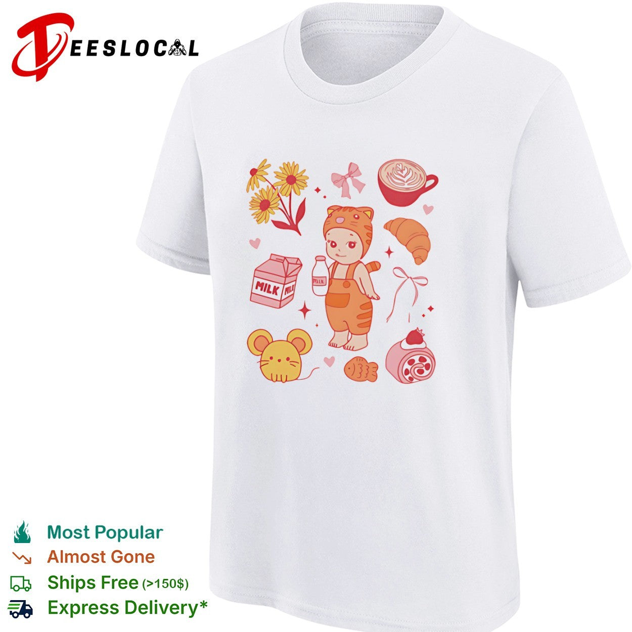 Sonny Angel Tiger Milk and Flowers Latte Croissant Mouse Strawberry Roll shirt