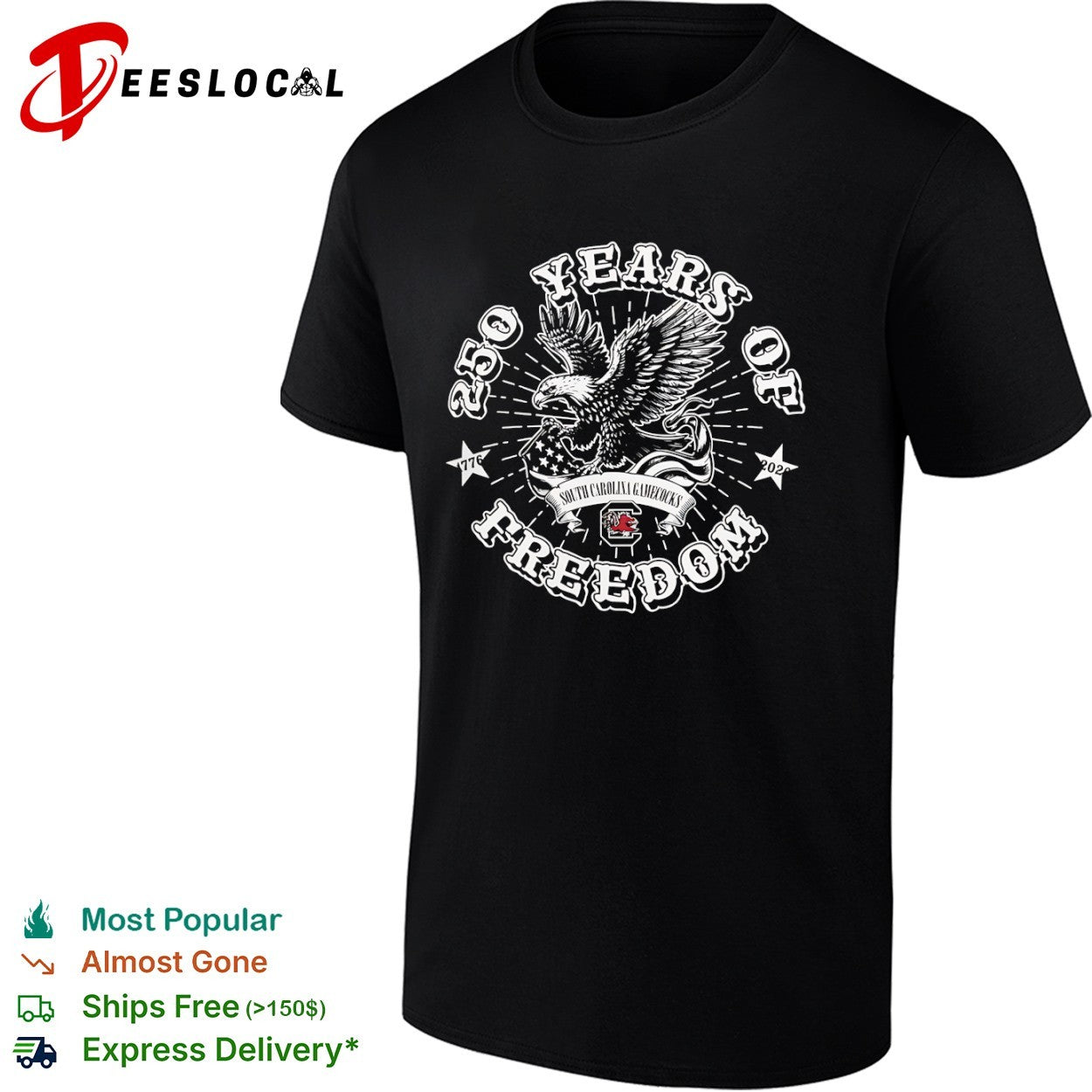 South Carolina Gamecocks 250 Years of Freedom 1776 2026 eagle American flag shirt