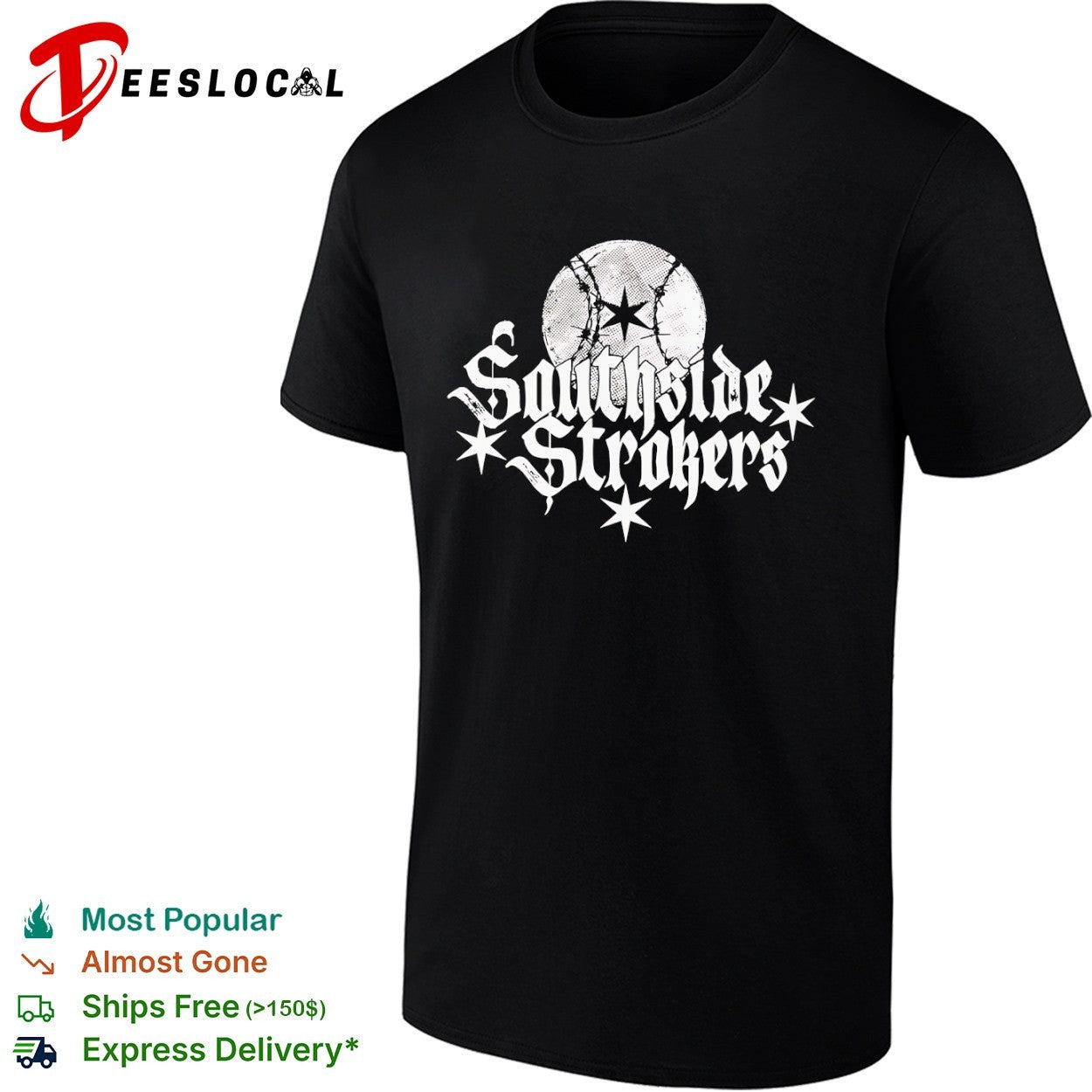 Southside Strokers Chicago Baseball White Star Barbed Wire Shirt
