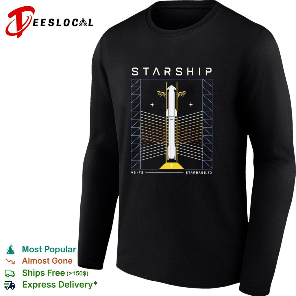 Starship V3 T2 Starbase TX SpaceX Rocket Schematic Technical Shirt