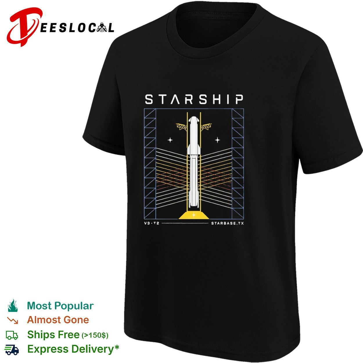 Starship V3 T2 Starbase TX SpaceX Rocket Schematic Technical Shirt