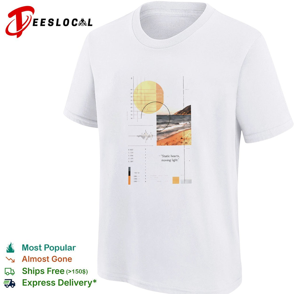 Static hearts moving light beach photo collage shirt