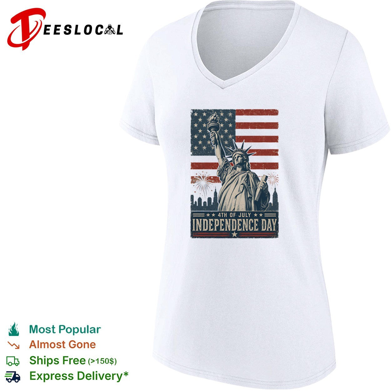 Statue of Liberty 4th of July Independence Day fireworks American flag shirt