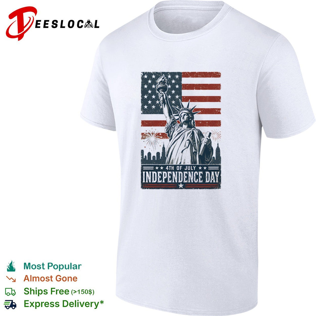 Statue of Liberty 4th of July Independence Day fireworks city skyline shirt