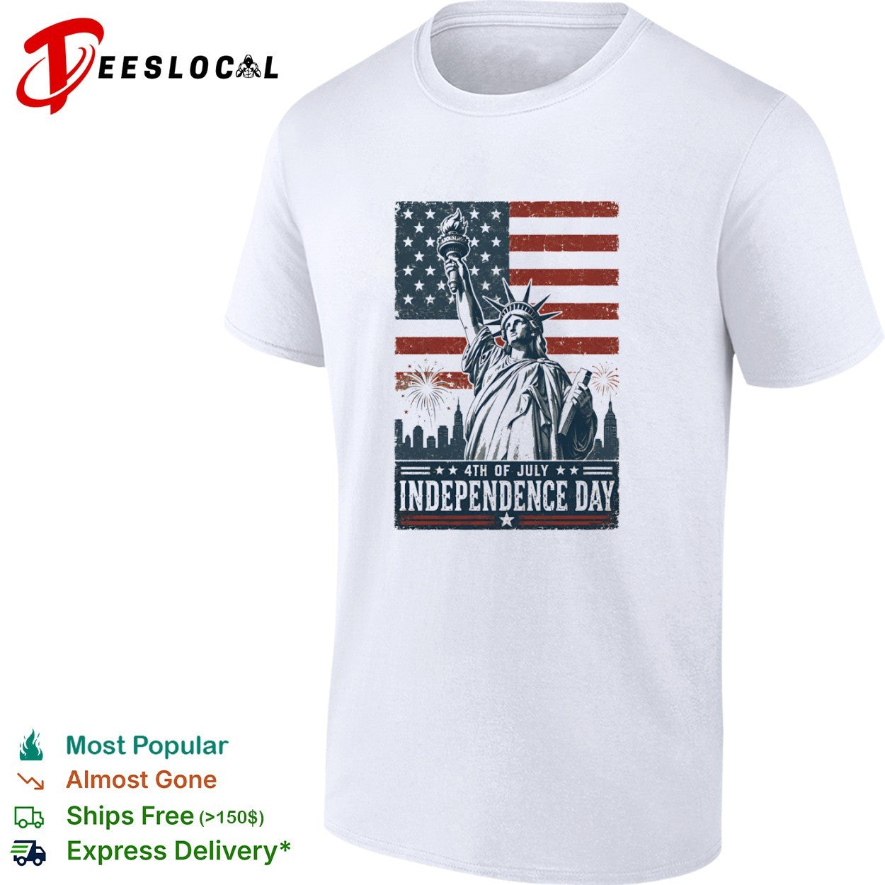Statue of Liberty 4th of July Independence Day fireworks city skyline shirt