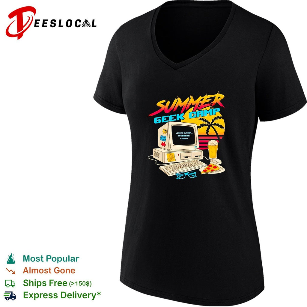 Summer geek camp retro computer loading summer eat sleep code repeat shirt