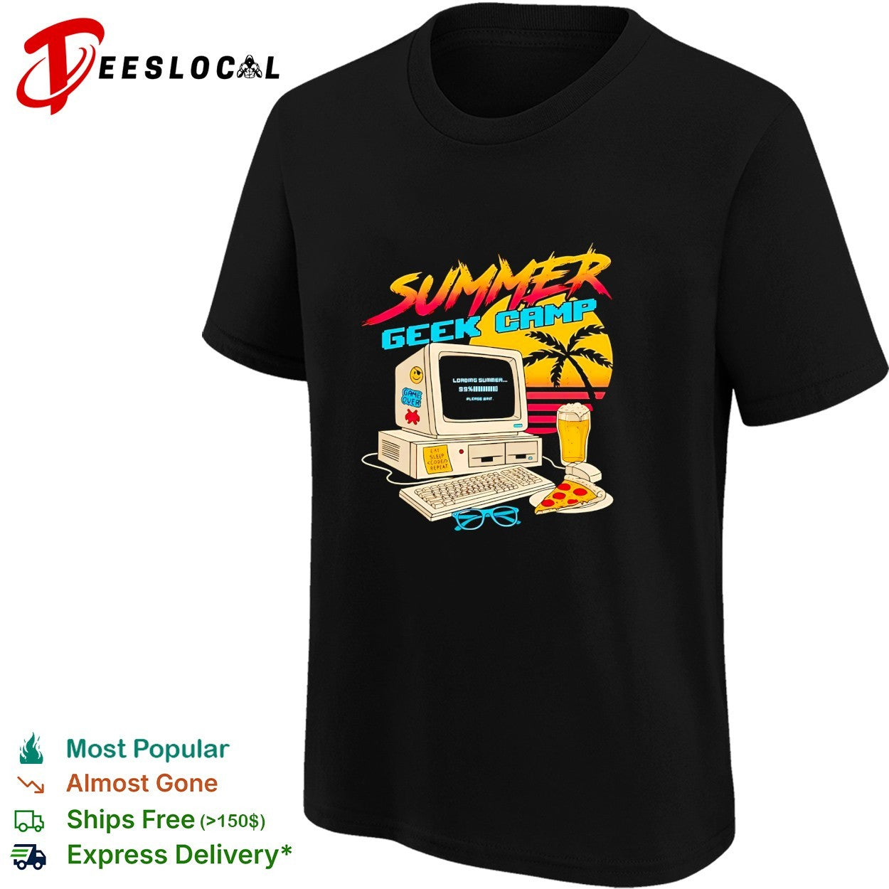 Summer geek camp retro computer loading summer eat sleep code repeat shirt